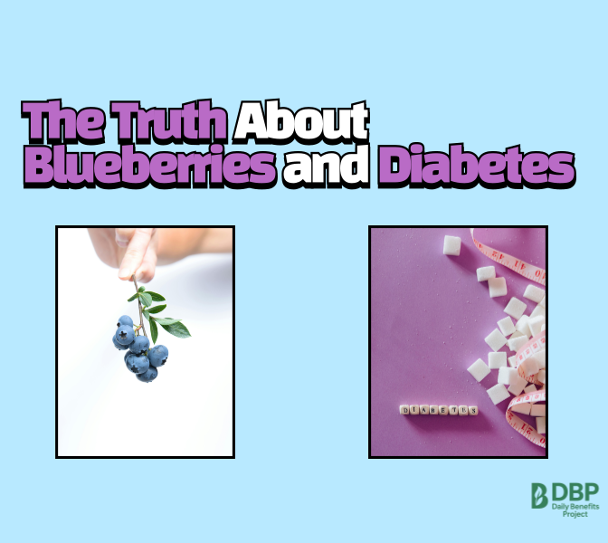 Blueberries held in hand and diabetes sugar cubes, showing their connection to diabetic health