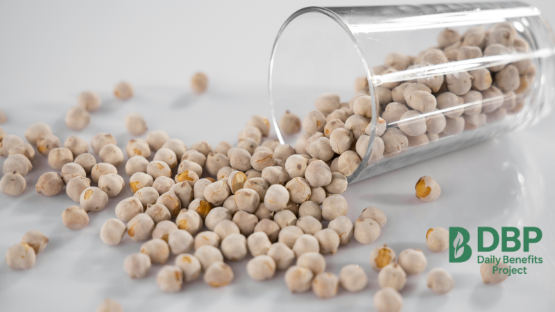 Dried chickpeas – vegan food protein source dried chickpeas spilling from glass jar