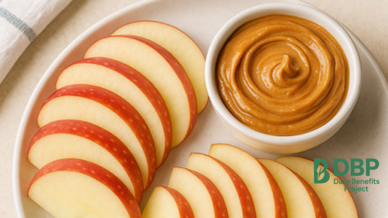 Fresh apple slices served with creamy peanut butter dip