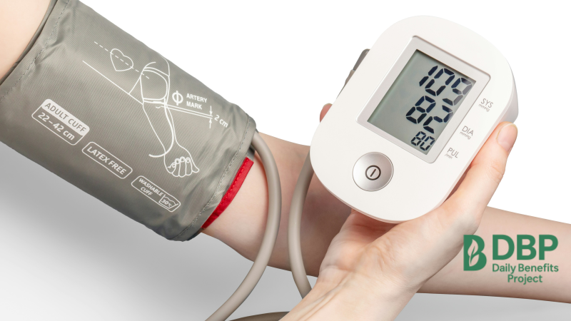 Arm cuff and digital monitor checking blood pressure
