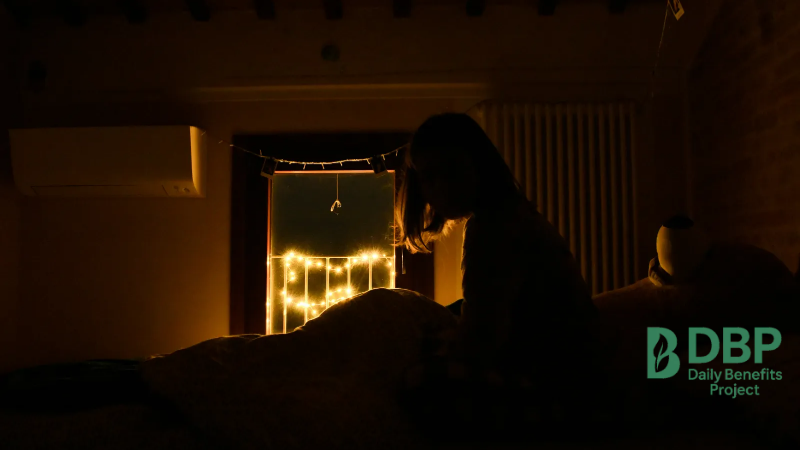 dark bedroom with soft lights, symbolizing foods that help you sleep