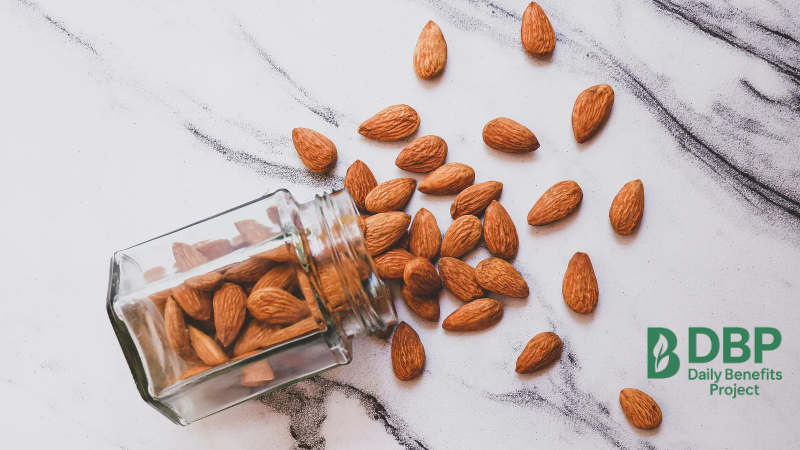 raw almonds spilling from a jar, a natural source of magnesium for sleep